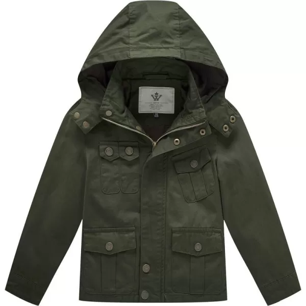 WenVen Boys Lightweight Casual Cotton Military Jacket Outerwear with HoodGreen