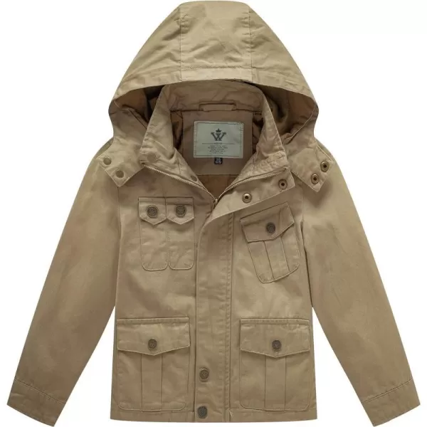 WenVen Boys Lightweight Casual Cotton Military Jacket Outerwear with HoodKhaki