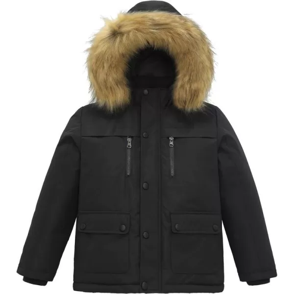 WenVen Boys Winter Coat Thickened Quilted Down Waterproof Jacket Hooded Parker Coat with Detachable Fur CoverBlack