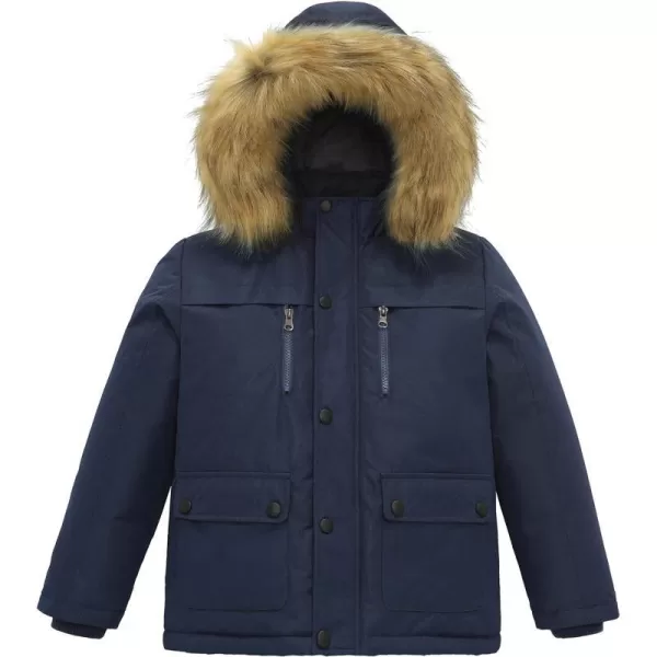 WenVen Boys Winter Coat Thickened Quilted Down Waterproof Jacket Hooded Parker Coat with Detachable Fur CoverNavy