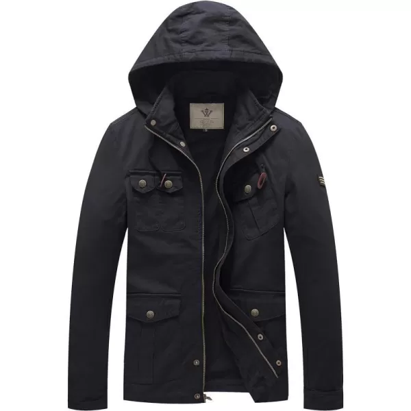 WenVen Mens Casual Canvas Cotton Jacket Hooded Military Utility JacketDark Grey