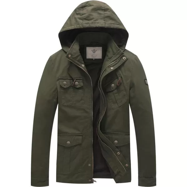WenVen Mens Casual Canvas Cotton Jacket Hooded Military Utility JacketMilitary Green