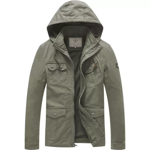WenVen Mens Casual Canvas Cotton Jacket Hooded Military Utility JacketOlive