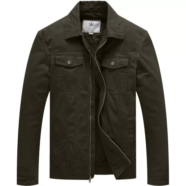 WenVen Mens Casual Canvas Cotton Jacket Lightweight Military Utility JacketArmy Greenn