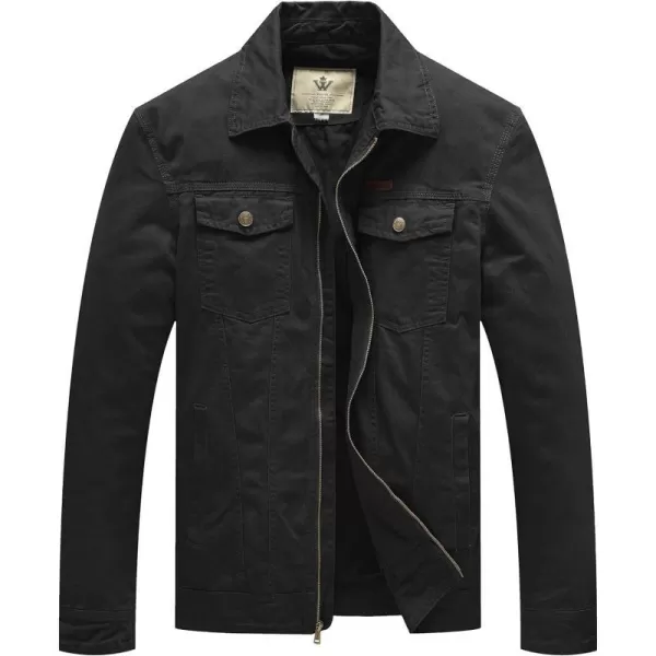 WenVen Mens Casual Canvas Cotton Jacket Lightweight Military Utility JacketBblack