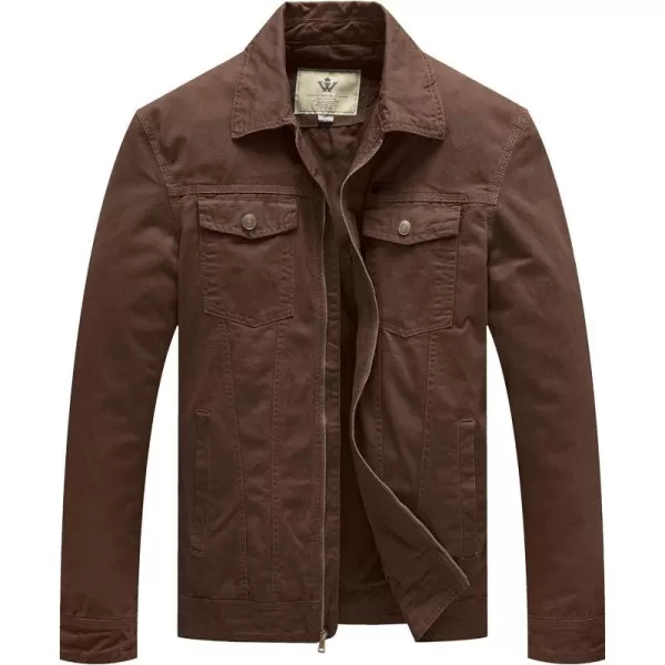 WenVen Mens Casual Canvas Cotton Jacket Lightweight Military Utility JacketCoffee