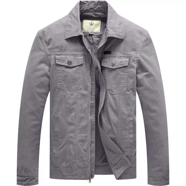 WenVen Mens Casual Canvas Cotton Jacket Lightweight Military Utility JacketLight Grey