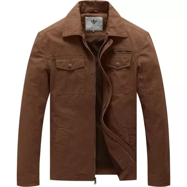 WenVen Mens Casual Canvas Cotton Military Lapel JacketCoffee