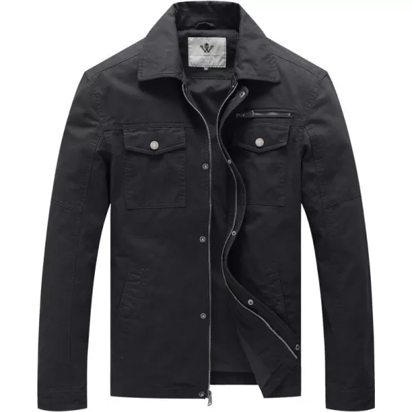 WenVen Mens Casual Canvas Cotton Military Lapel JacketGrey