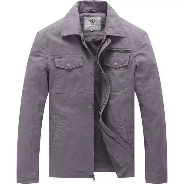 WenVen Mens Casual Canvas Cotton Military Lapel JacketLight Grey