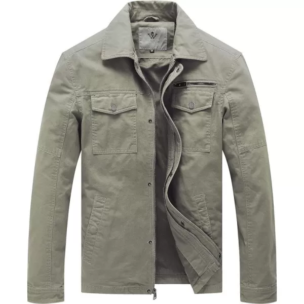 WenVen Mens Casual Canvas Cotton Military Lapel JacketLight Olive
