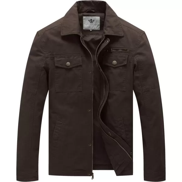 WenVen Mens Casual Canvas Cotton Military Lapel JacketTobacco