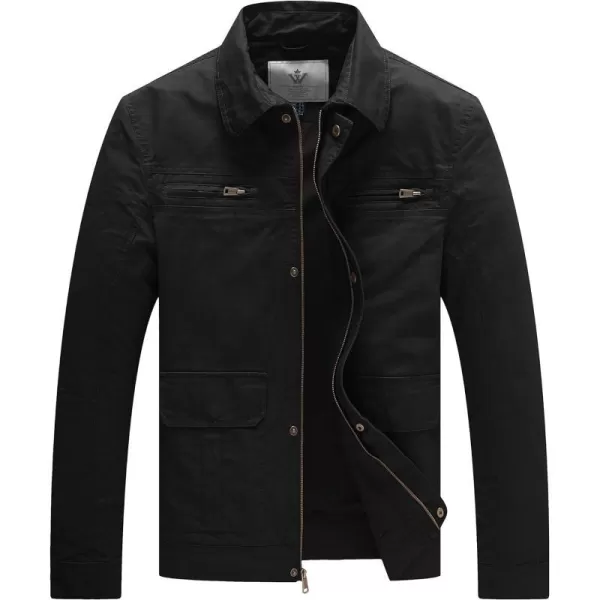 WenVen Mens Casual Lightweight Lapel Jacket Cotton Field Anorak Black MWenVen Mens Casual Lightweight Lapel Jacket Cotton Field Anorak Black M