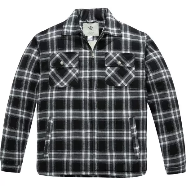 WenVen Mens Long Sleeve Flannel Jacket Winter Warm Sherpa Lined Plaid ShirtBlack