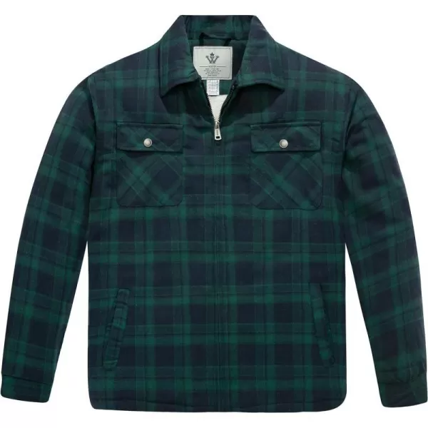 WenVen Mens Long Sleeve Flannel Jacket Winter Warm Sherpa Lined Plaid ShirtGreen