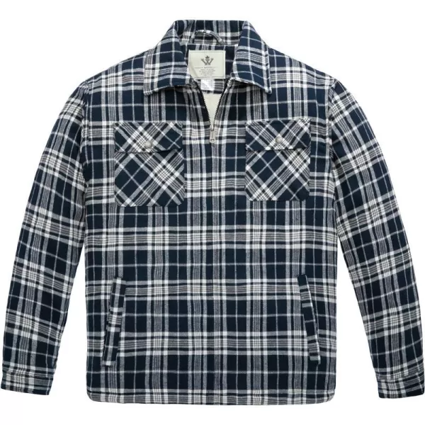 WenVen Mens Long Sleeve Flannel Jacket Winter Warm Sherpa Lined Plaid ShirtNavy