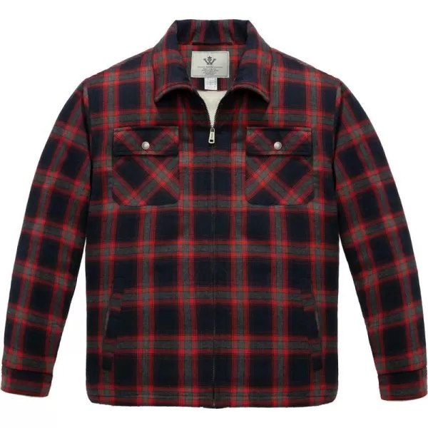 WenVen Mens Long Sleeve Flannel Jacket Winter Warm Sherpa Lined Plaid ShirtRed