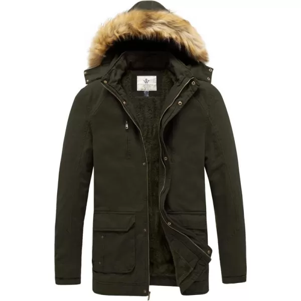 WenVen Mens Outdoor Winter Zip up Jacket with Fur Hood Army Green SWenVen Mens Outdoor Winter Zip up Jacket with Fur Hood Army Green S
