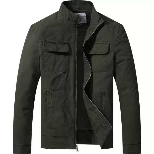 WenVen Mens Spring Cotton Military Jacket Casual Lightweight Canvas Field CoatArmy Green