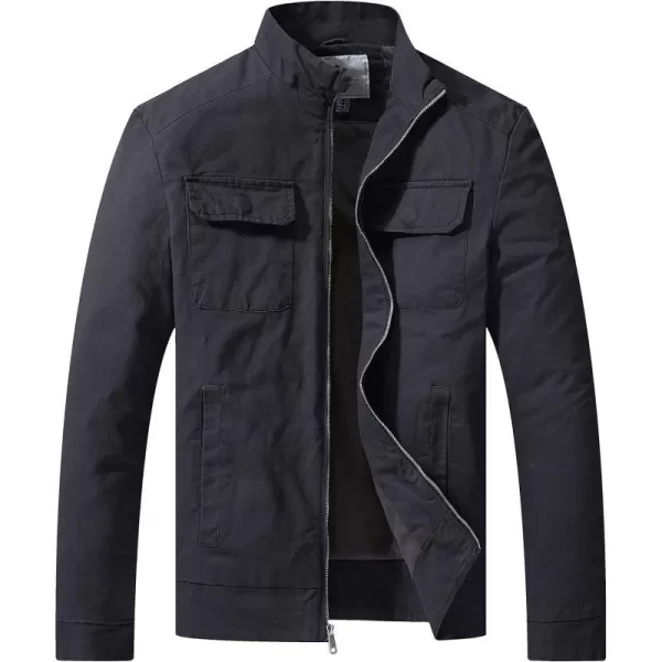 WenVen Mens Spring Cotton Military Jacket Casual Lightweight Canvas Field CoatGray