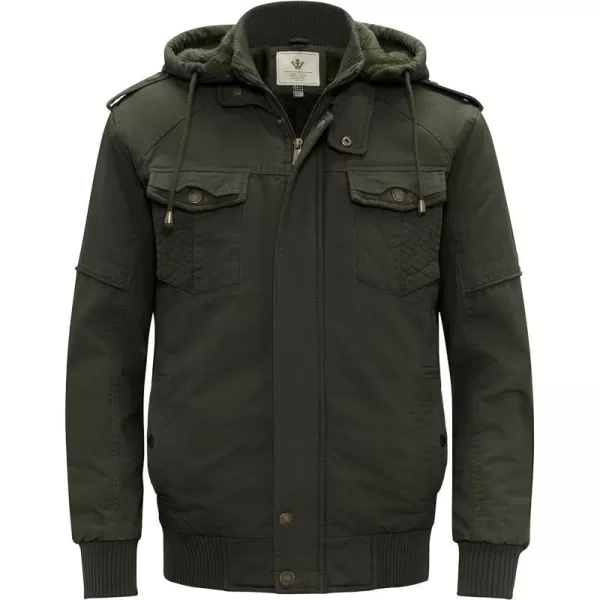 WenVen Mens Thick Winter Windproof Jacket Wool Lining Cotton Military Coat With Detachable HoodArmy Green