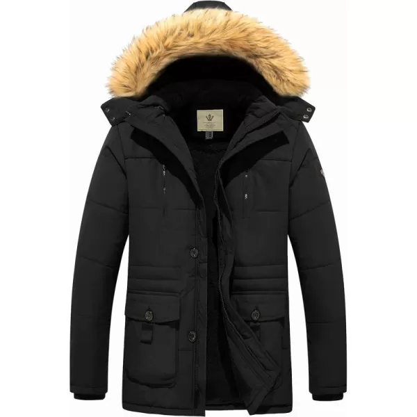 WenVen Mens Winter Coat Warm Parka Jacket with Faux Fur Removable HoodBlack