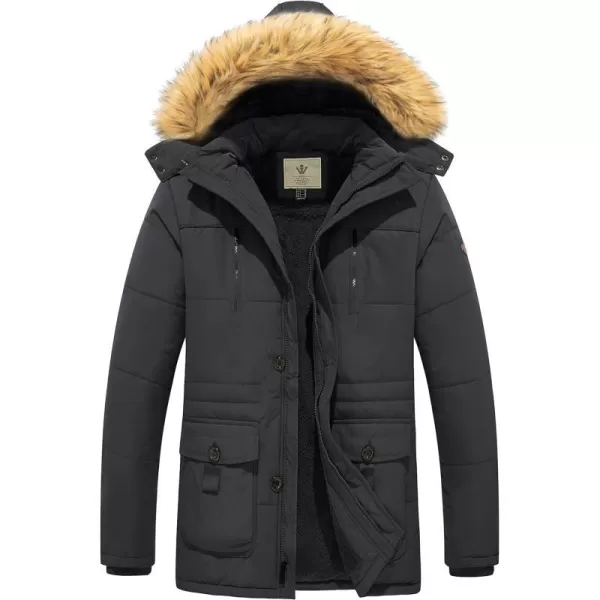 WenVen Mens Winter Coat Warm Parka Jacket with Faux Fur Removable HoodCharcoal