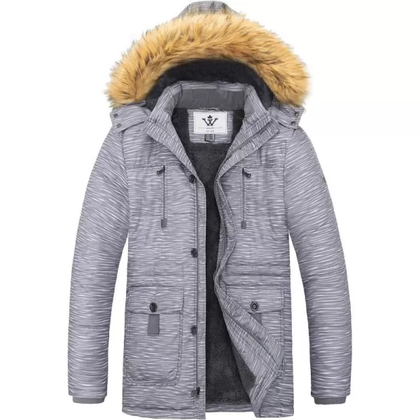 WenVen Mens Winter Coat Warm Parka Jacket with Faux Fur Removable HoodCharcoal Heather