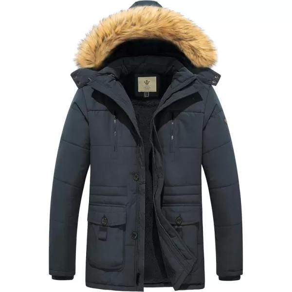 WenVen Mens Winter Coat Warm Parka Jacket with Faux Fur Removable HoodGrey