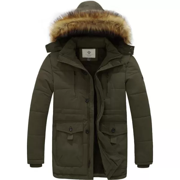 WenVen Mens Winter Coat Warm Parka Jacket with Faux Fur Removable HoodN Army Green