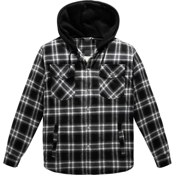 WenVen Mens Winter Hooded Plaid Shirt Jacket Sherpa Lining Shirt Jacket Lightweight and Comfortable Casual CoatBlack