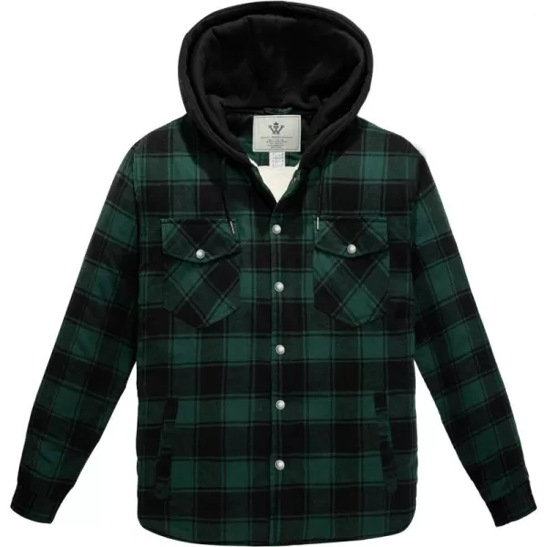 WenVen Mens Winter Hooded Plaid Shirt Jacket Sherpa Lining Shirt Jacket Lightweight and Comfortable Casual CoatBlack Green