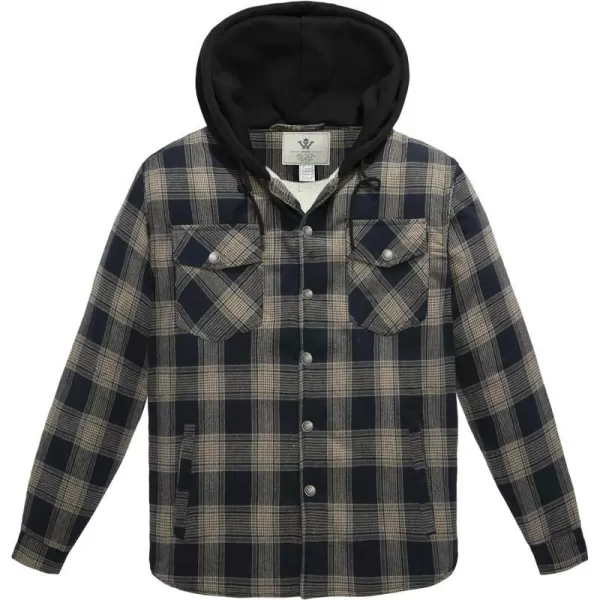 WenVen Mens Winter Hooded Plaid Shirt Jacket Sherpa Lining Shirt Jacket Lightweight and Comfortable Casual CoatBrown