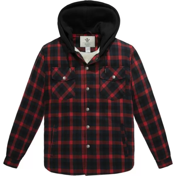 WenVen Mens Winter Hooded Plaid Shirt Jacket Sherpa Lining Shirt Jacket Lightweight and Comfortable Casual CoatRed