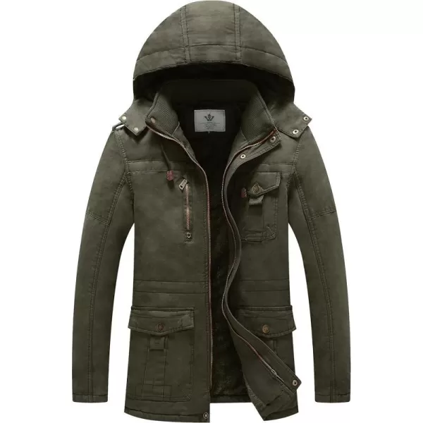 WenVen Mens Winter Jacket Sherpa Lining Wool Trench Coat Casual Warm Parka Coat With Detachable HoodArmy Green