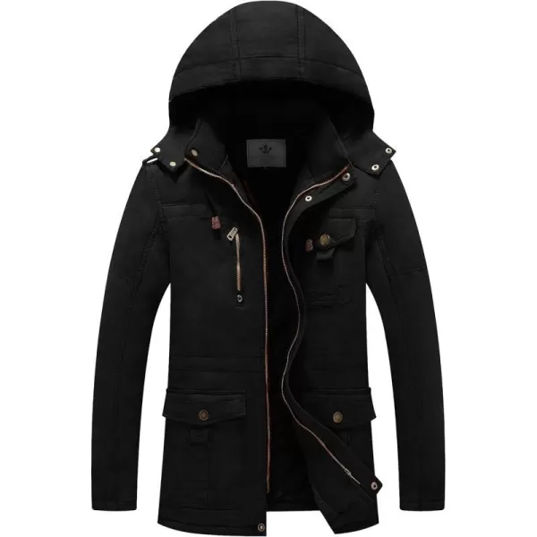 WenVen Mens Winter Jacket Sherpa Lining Wool Trench Coat Casual Warm Parka Coat With Detachable HoodBlack