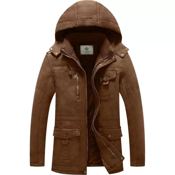 WenVen Mens Winter Jacket Sherpa Lining Wool Trench Coat Casual Warm Parka Coat With Detachable HoodCoffee