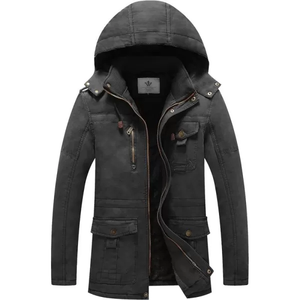WenVen Mens Winter Jacket Sherpa Lining Wool Trench Coat Casual Warm Parka Coat With Detachable HoodDark Grey