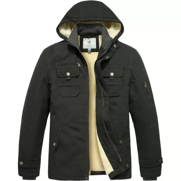 WenVen Mens Winter Sherpa Parka Mid Length Thicken Military Style Warm Jacket with Removable HoodArmy Green
