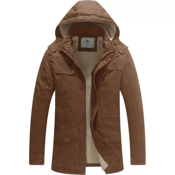 WenVen Mens Winter Sherpa Parka Mid Length Thicken Military Style Warm Jacket with Removable HoodKhaki