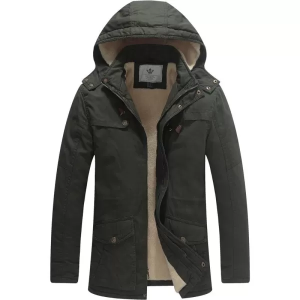 WenVen Mens Winter Sherpa Parka Mid Length Thicken Military Style Warm Jacket with Removable HoodOlive