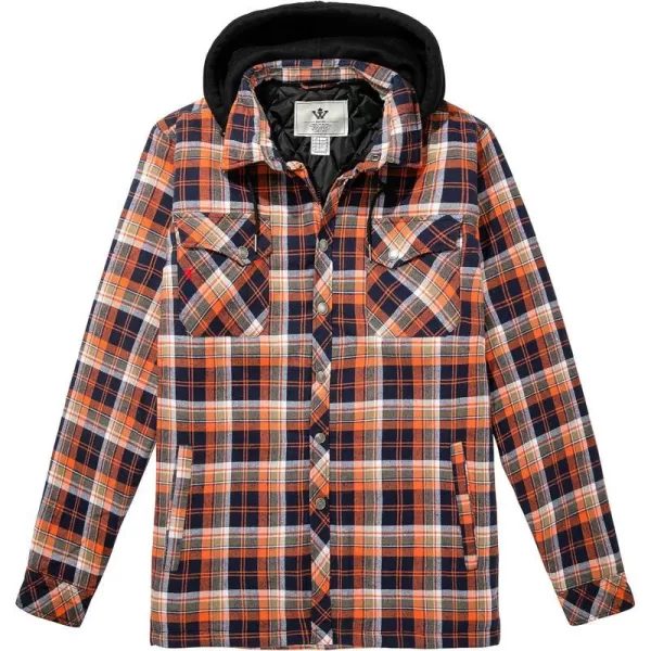 WenVen Mens Winter Thick Padded Plaid Flannel Quilted Shirt Jacket Orange XLWenVen Mens Winter Thick Padded Plaid Flannel Quilted Shirt Jacket Orange XL