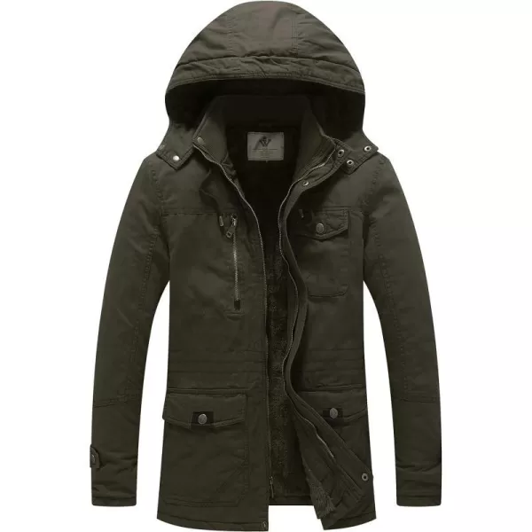 WenVen Mens Winter Thicken Cotton Parka Jacket Warm Coat with Removable HoodArmy Green 2022