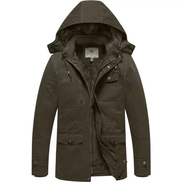 WenVen Mens Winter Thicken Cotton Parka Jacket Warm Coat with Removable HoodArmy Green