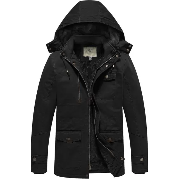 WenVen Mens Winter Thicken Cotton Parka Jacket Warm Coat with Removable HoodBlack