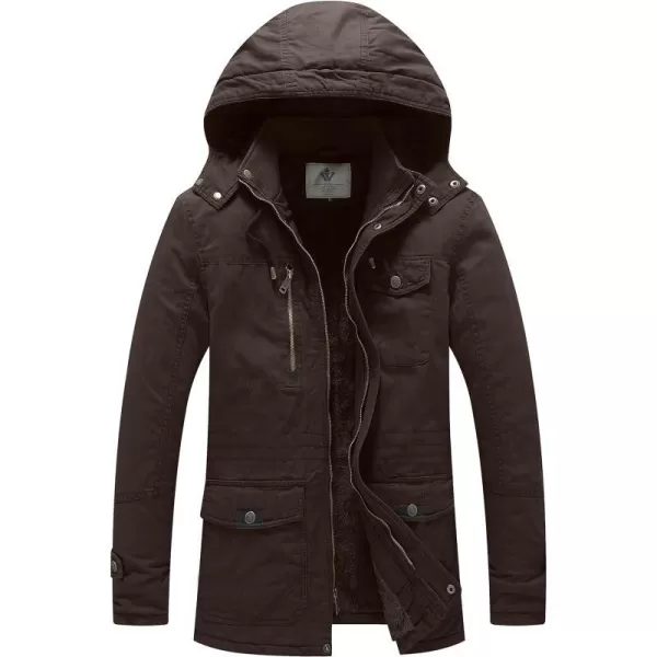 WenVen Mens Winter Thicken Cotton Parka Jacket Warm Coat with Removable HoodBrown