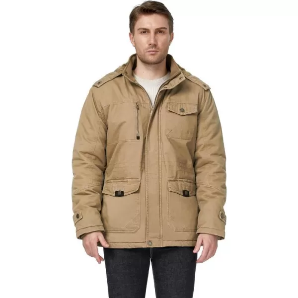 WenVen Mens Winter Thicken Cotton Parka Jacket Warm Coat with Removable HoodKhaki