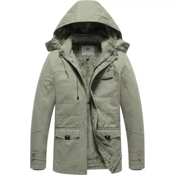 WenVen Mens Winter Thicken Cotton Parka Jacket Warm Coat with Removable HoodLight Olive