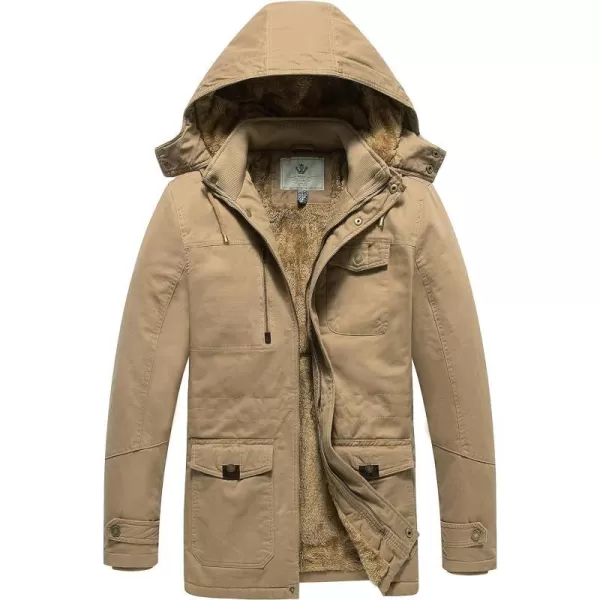 WenVen Mens Winter Thicken Cotton Parka Jacket Warm Coat with Removable HoodN Khaki