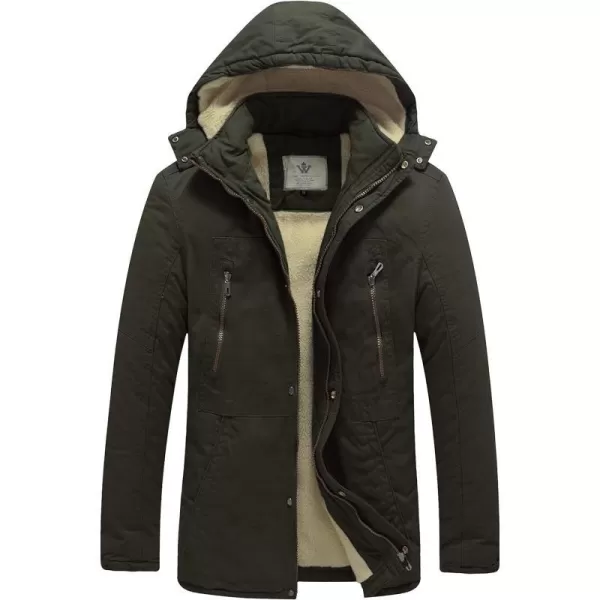 WenVen Mens Winter Warm Military Jacket Sherpa Lined Parka Coat with HoodArmy Green